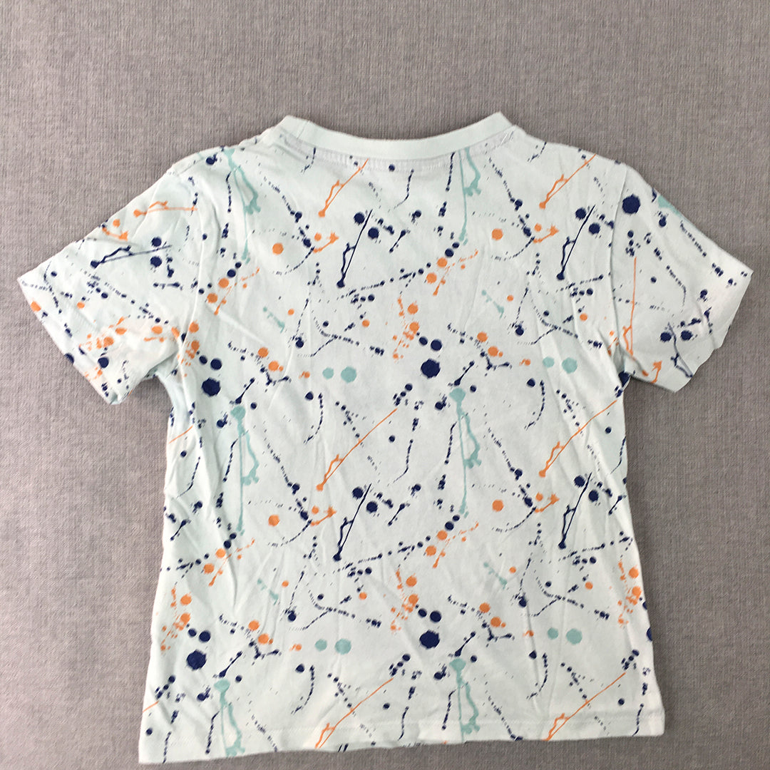 H&M Kids Boys T-Shirt Size 5 - 6 Years White Short Sleeve Paint Splatter Top