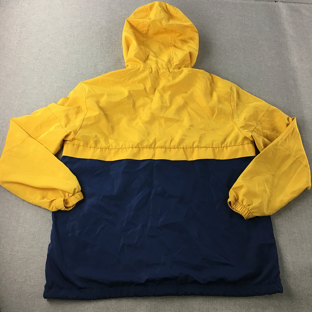 H&M Mens Raincoat Size M Yellow Navy Blue 1/4 Zip Hoodie Pullover