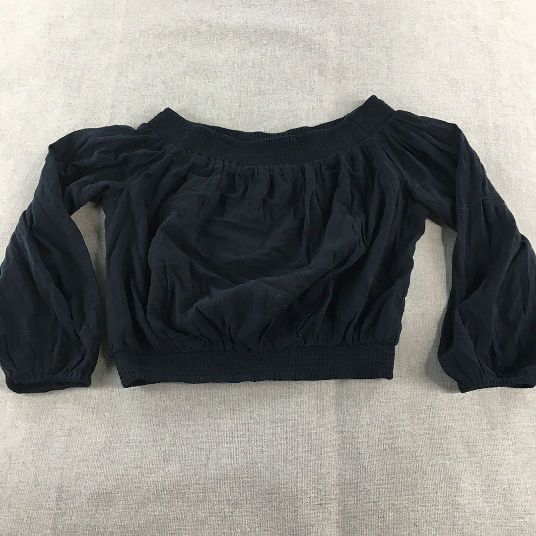 Decjuba Kids Girls Top Size 16 Navy Blue Logn Sleeve Cropped