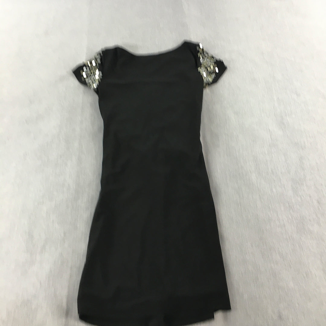 Cherrie Womens Bodycon Dress Size 8 Black Sequin Short Sleeve Mini