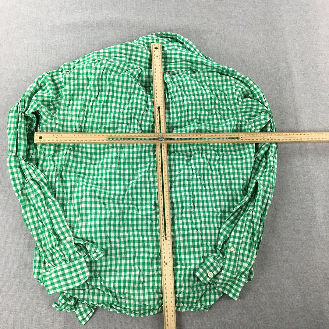 American Living Mens Shirt Size L Green White Checkered Button-Up