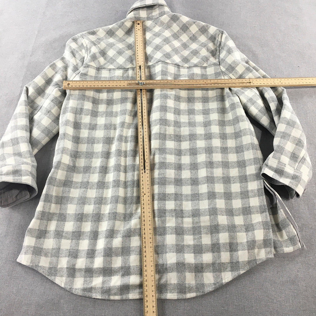 Emory Park Womens Wool Flannel Shirt Dress Size S Grey White Checkered Mini