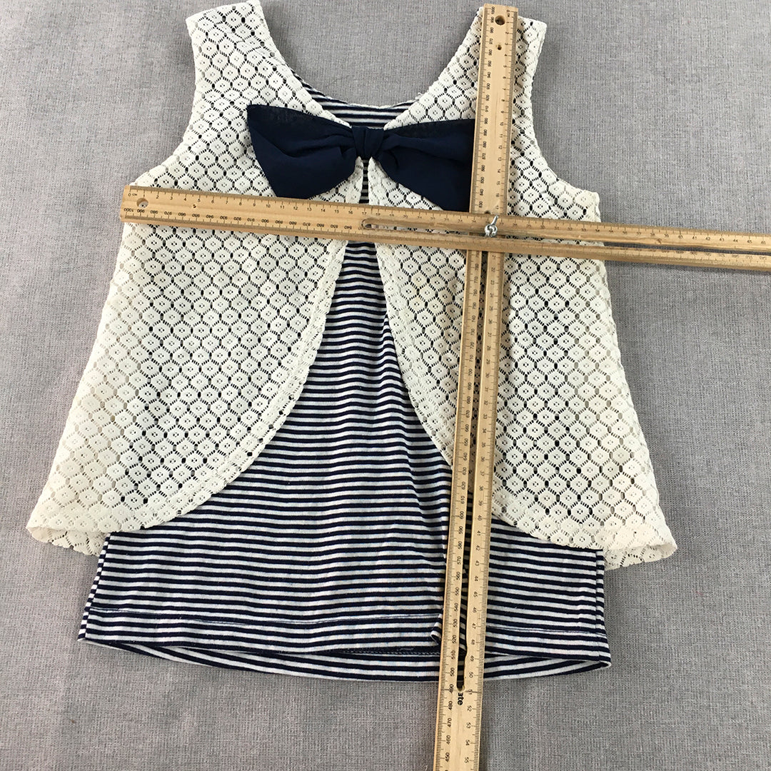 Lily Bleu Kids Girls Top Size 7 - 8 Years Paris London White Blue Sleeveless