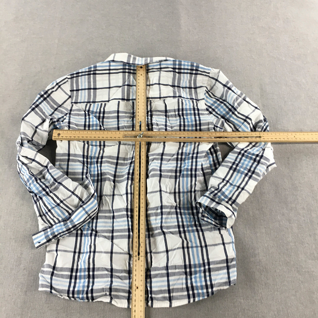 Rivers Kids Boys Shirt Size 12 Blue White Checkered Button-Up Long Sleeve