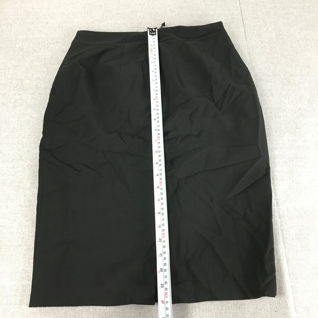 Portmans Status Womens Pencil Skirt Size 10 Black Midi Straight