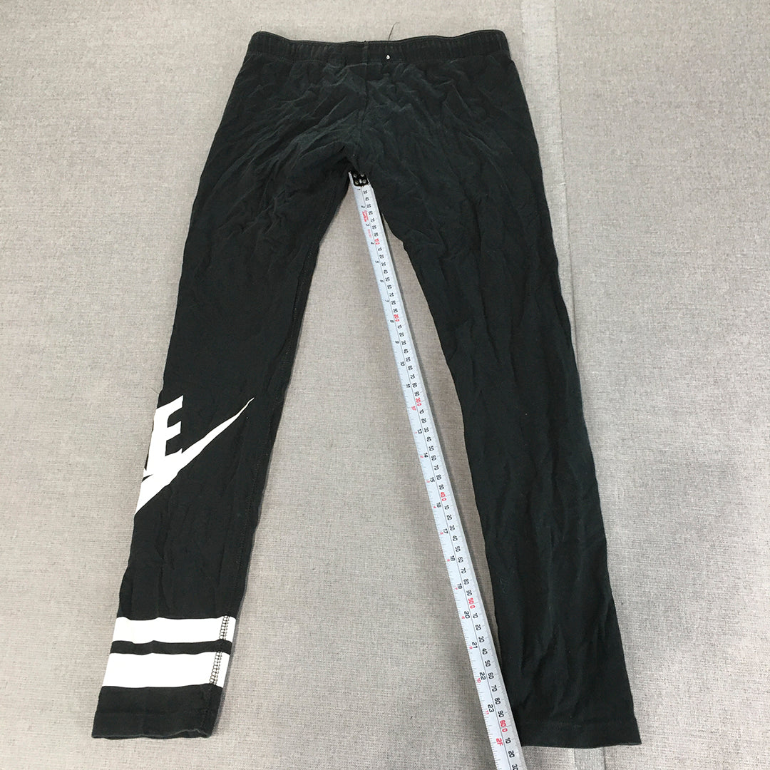 Nike Kids Girls Leggings Youth Size L (12 - 14 Years) Black Swoosh Logo Pants