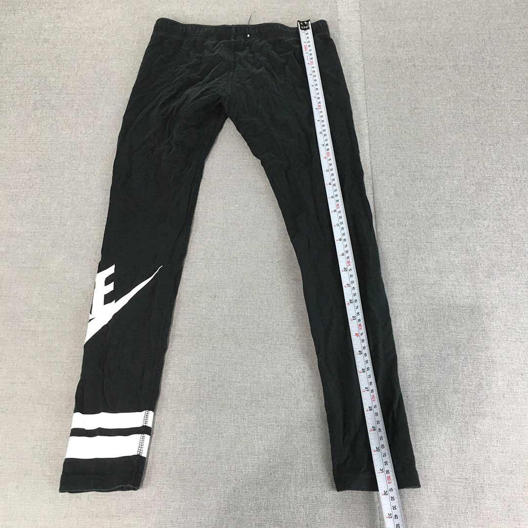 Nike Kids Girls Leggings Youth Size L (12 - 14 Years) Black Swoosh Logo Pants