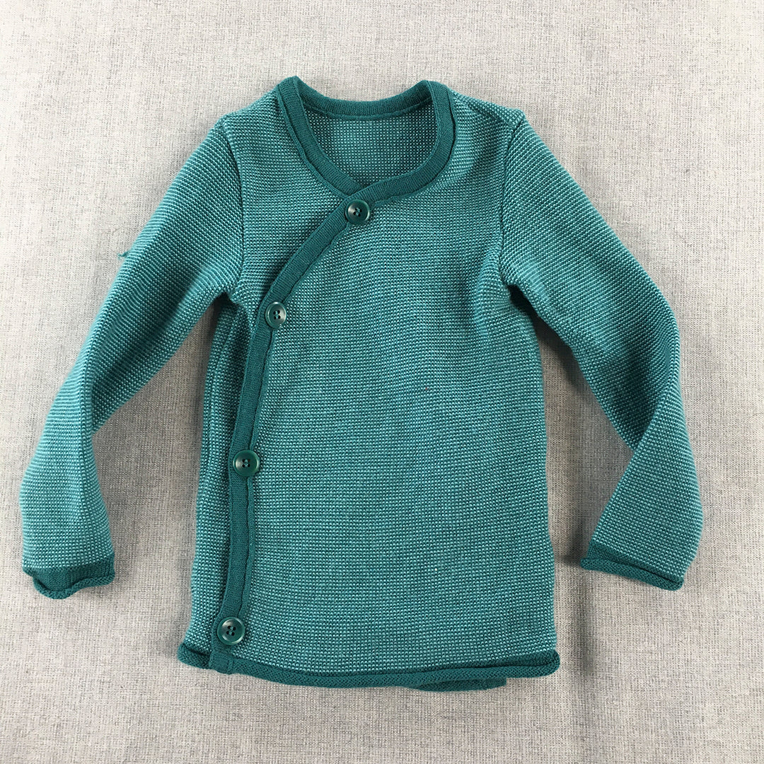 Disana Baby Girls Wool Top Size 12 - 24 Months Blue Button Long Sleeve Knit