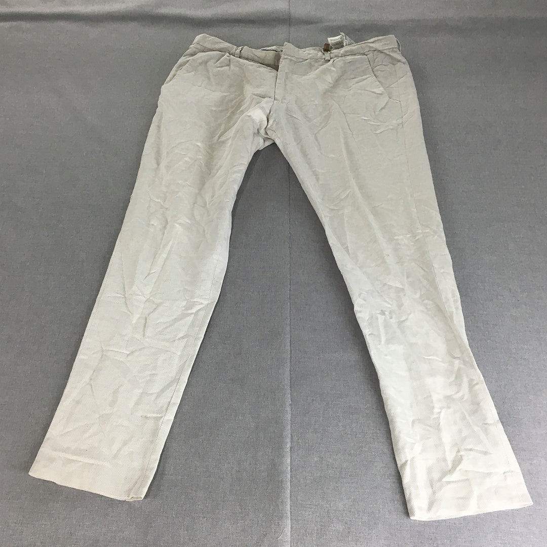 Zara Man Ramie Blend Pants Size 36 (W36 x L30) Grey Pockets Slim Straight