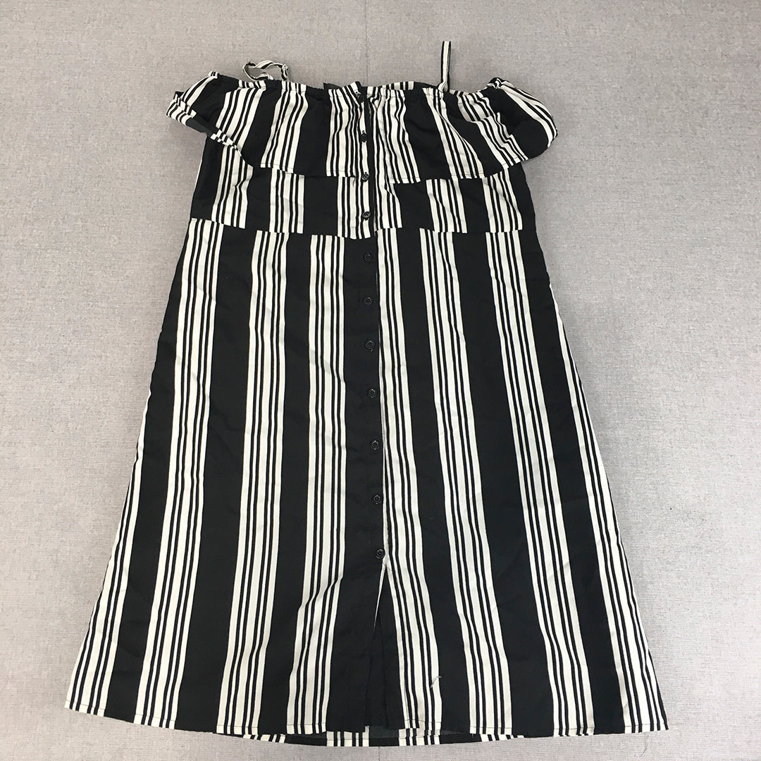 Here & Now Womens Dress Size M Black White Striped Spaghetti Strap Button Mini