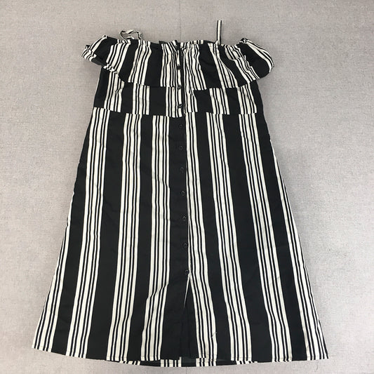 Here & Now Womens Dress Size M Black White Striped Spaghetti Strap Button Mini