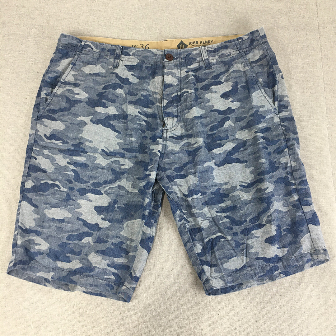 John Henry Mens Chino Shorts Size 36 Blue Camo Pockets