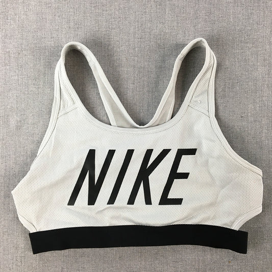 Nike Womens Sports Bra Size M White Logo Sleeveless Cropped Top