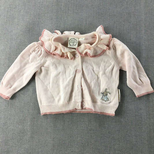 Peter Rabbit Baby Girls Cardigan Size 00 (3 - 6 Months) Pink Button Up Knit