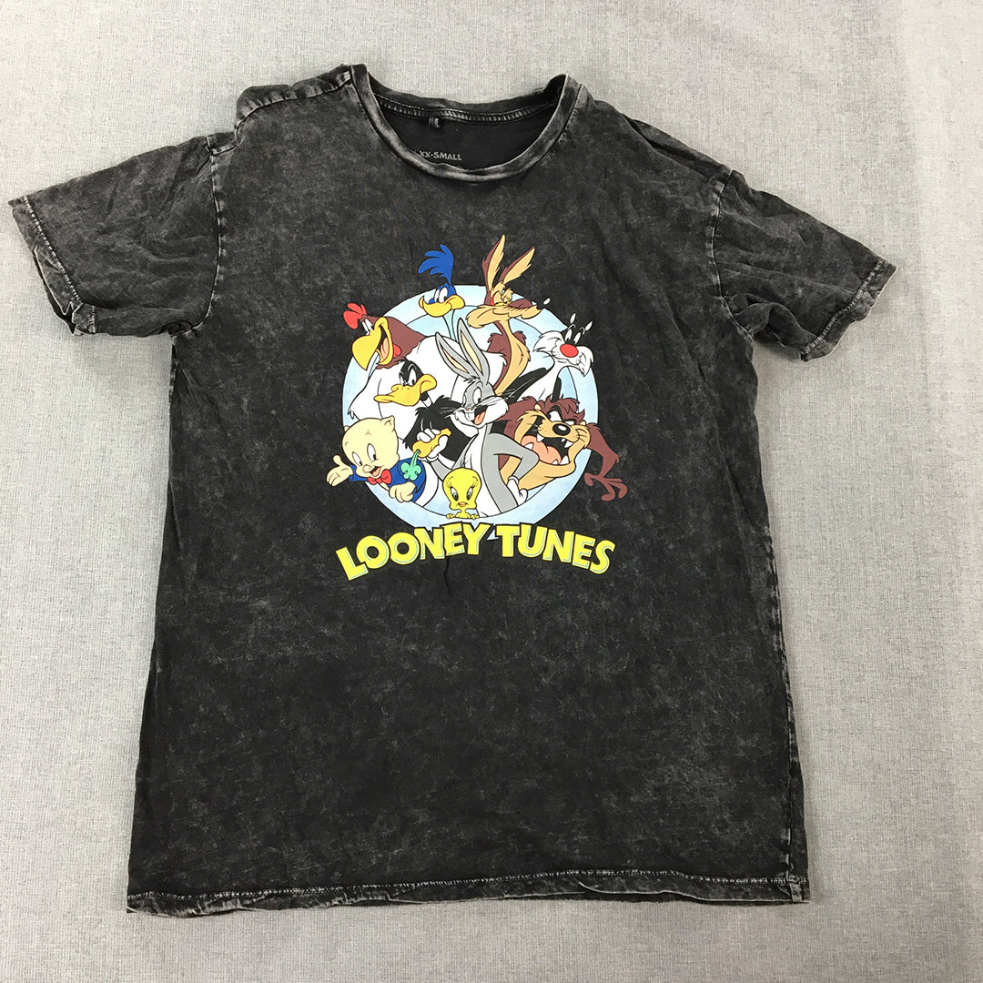 Looney Tunes Mens T-Shirt Size XXS Black Stone Wash Logo Short Sleeve