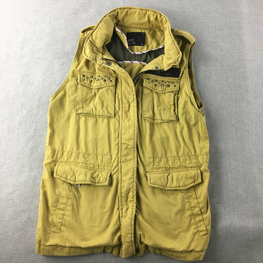 Ediq Womens Vest Jacket Size M Yellow Zip-Up Pockets Gilet Sleeveless Coat