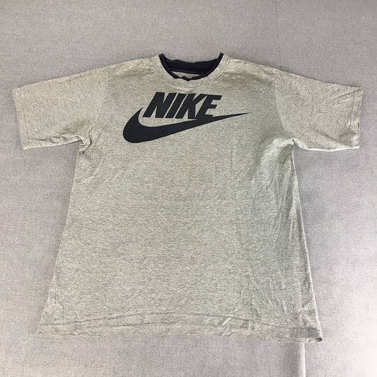 Vintage Nike Mens T-Shirt Size M Grey Big Swoosh Logo Short Sleeve Tee