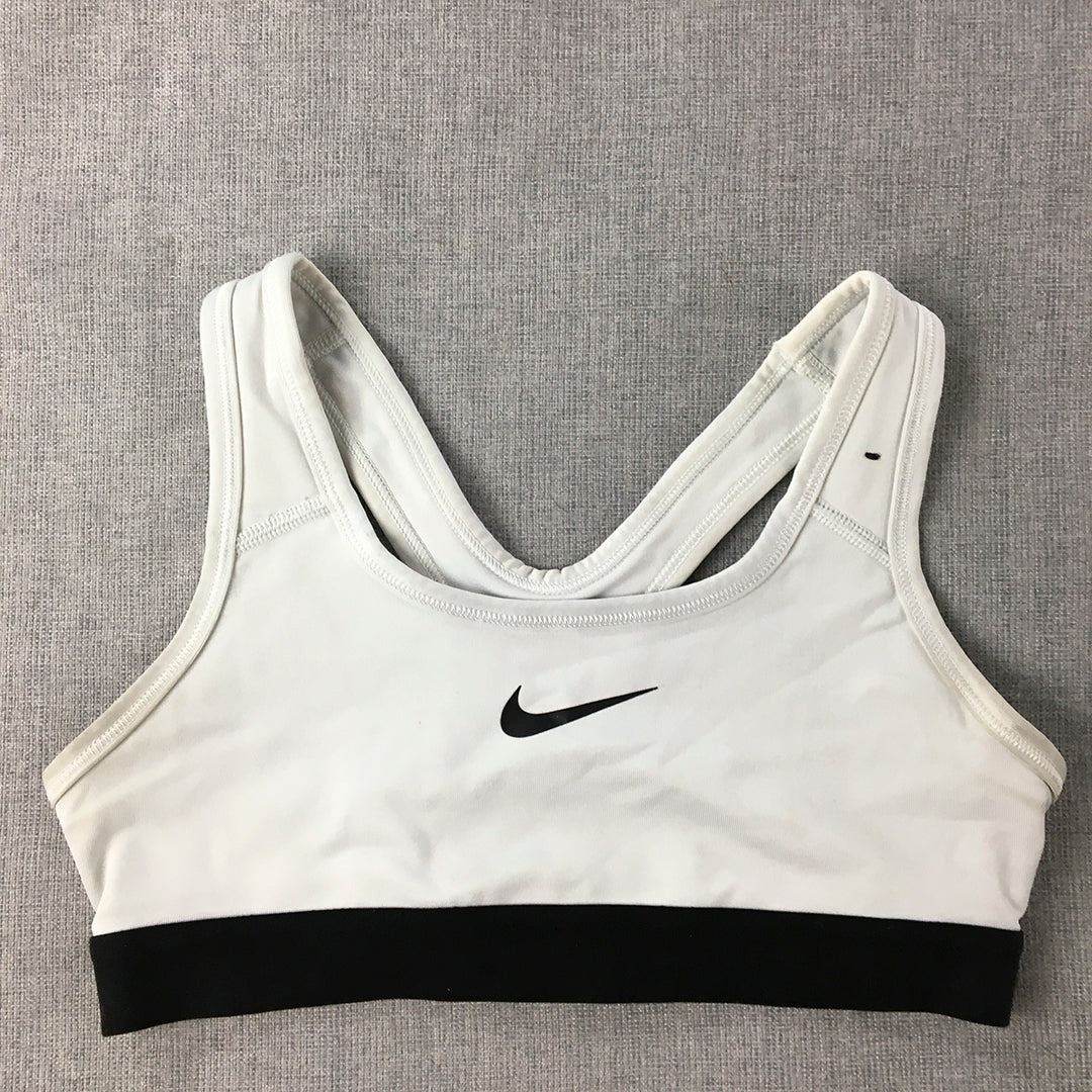 Nike Womens Sports Bra Size S White Swoosh Logo Cropped Top