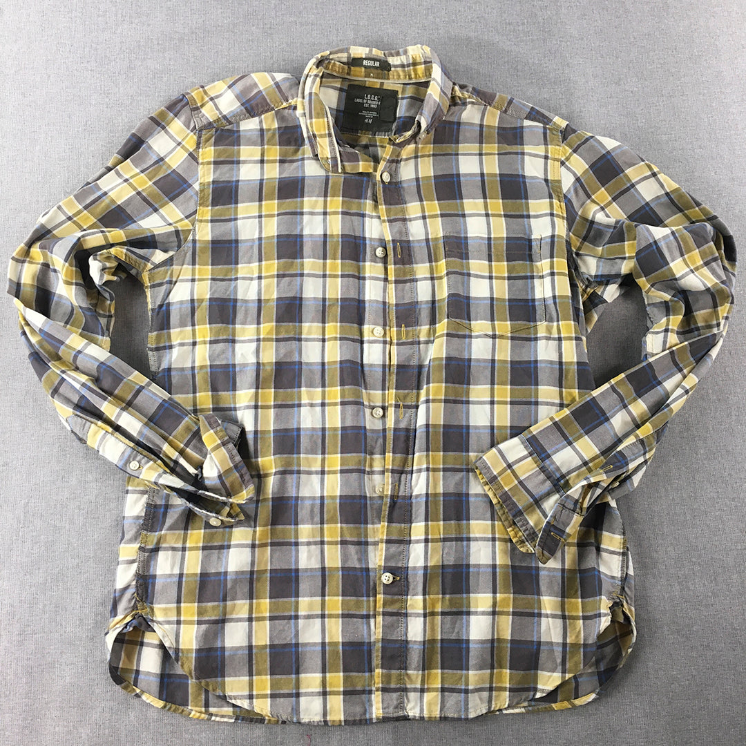 H&M Mens Shirt Size M Yellow Long Sleeve Button-Up Pocket