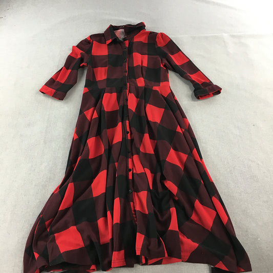 Reborn Womens Shirt Dress Size M Red Black Checkered Midi Long Sleeve