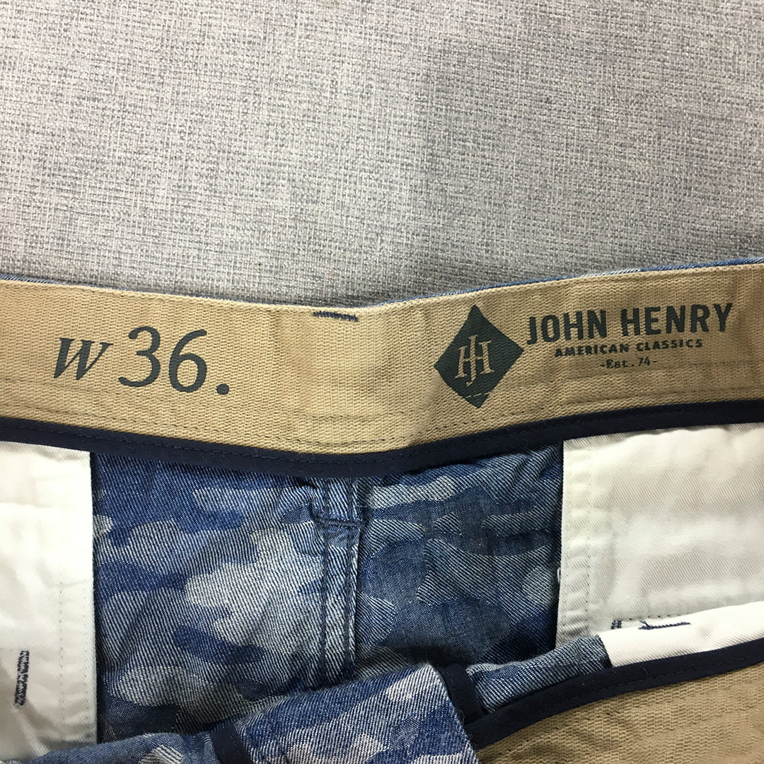 John Henry Mens Chino Shorts Size 36 Blue Camo Pockets