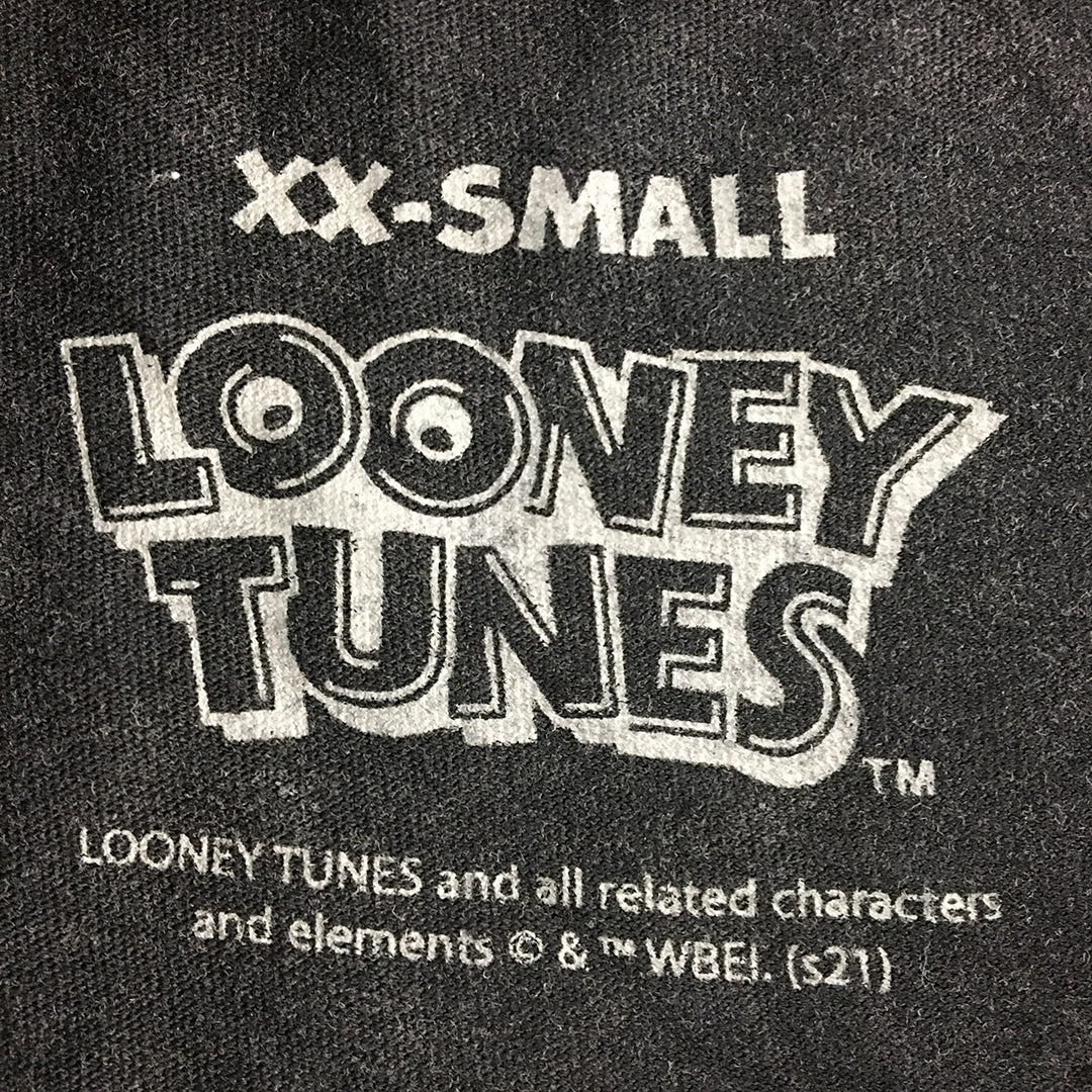 Looney Tunes Mens T-Shirt Size XXS Black Stone Wash Logo Short Sleeve