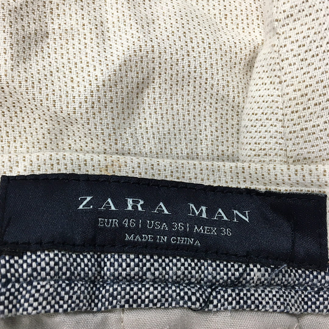 Zara Man Ramie Blend Pants Size 36 (W36 x L30) Grey Pockets Slim Straight