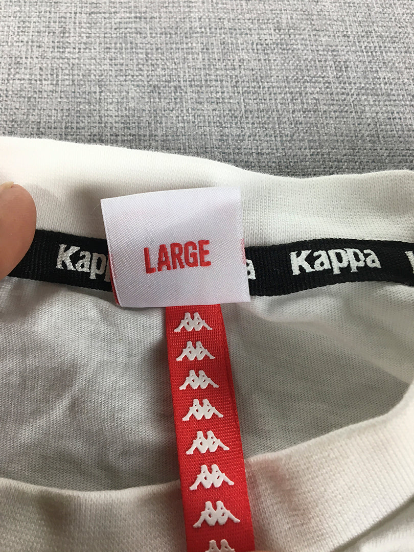 Kappa Mens T-Shirt Size L White Big Logo Crew Neck Short Sleeve Tee