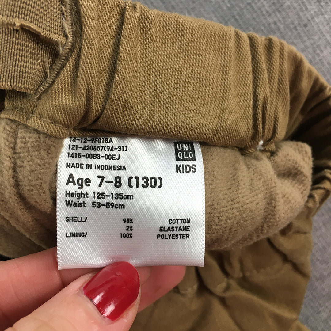 Uniqlo Kids Boys Chino Pants Size 7 - 8 Years Brown Elastic Waist Pockets