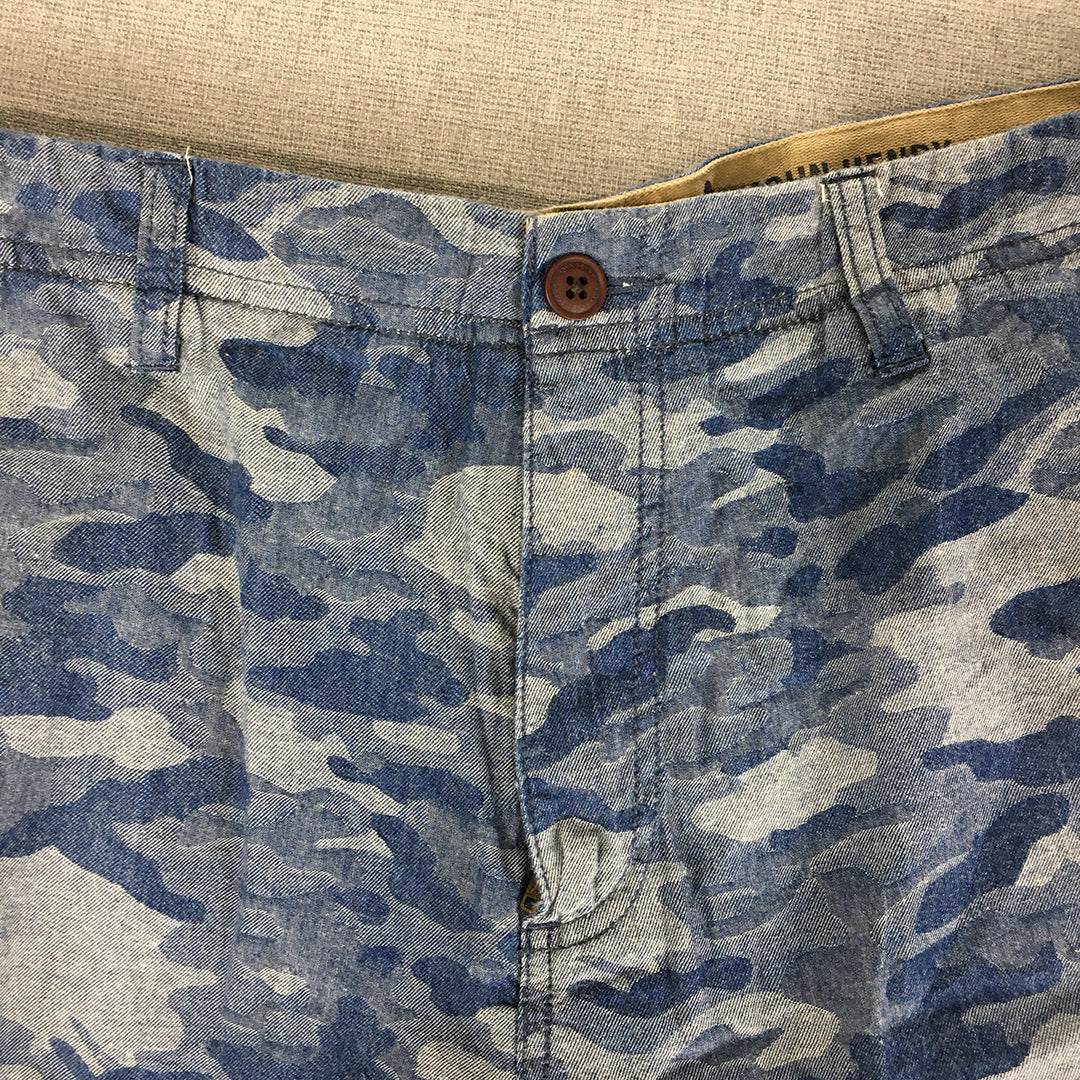 John Henry Mens Chino Shorts Size 36 Blue Camo Pockets