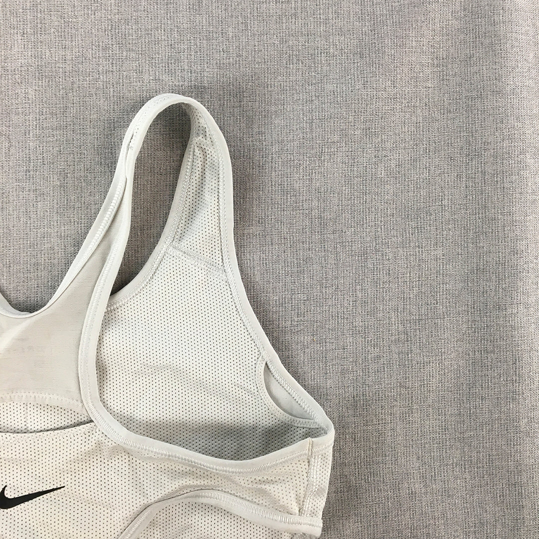 Nike Womens Sports Bra Size M White Logo Sleeveless Cropped Top