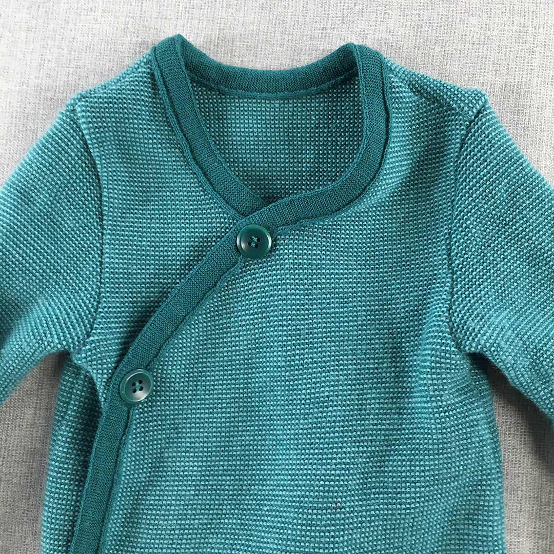 Disana Baby Girls Wool Top Size 12 - 24 Months Blue Button Long Sleeve Knit