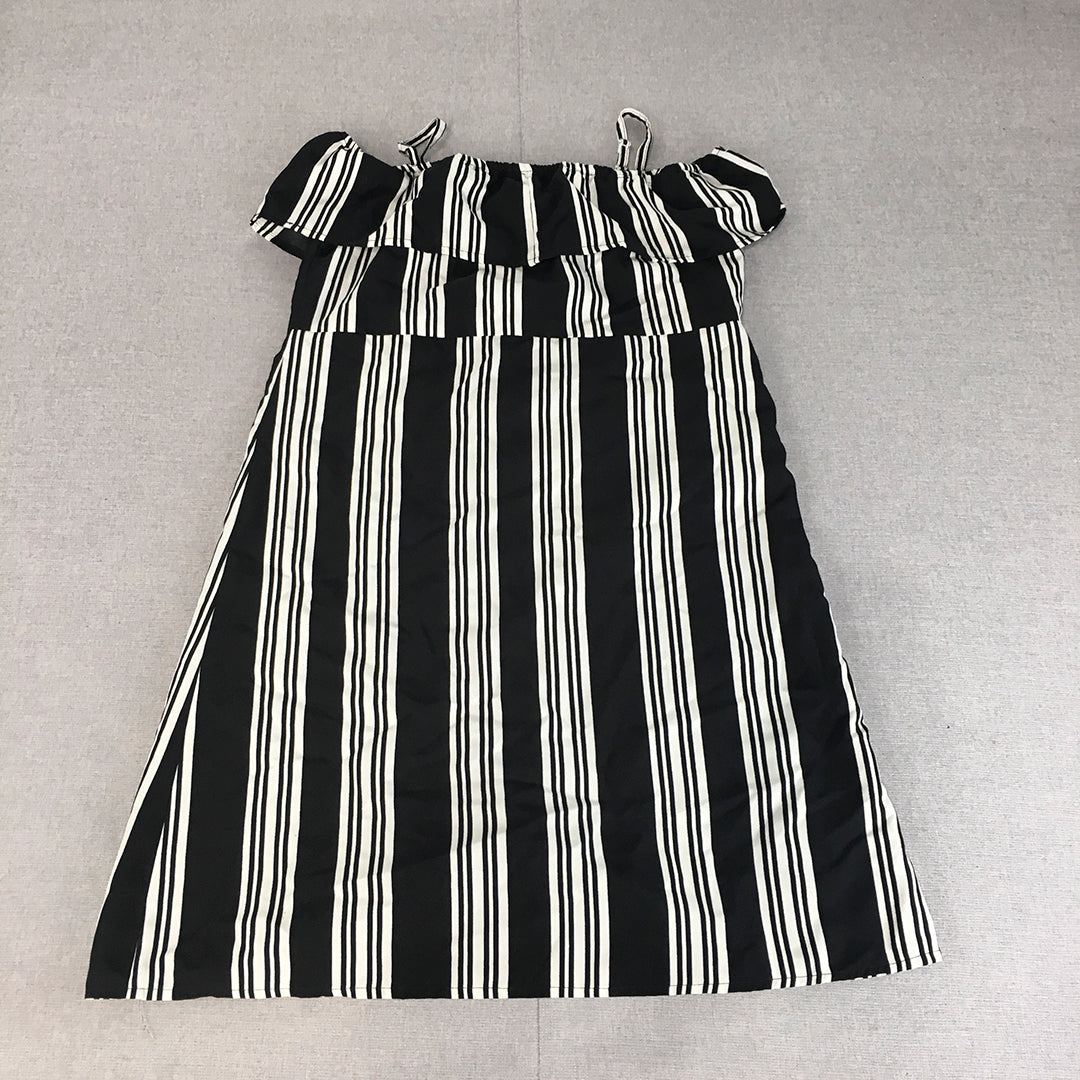 Here & Now Womens Dress Size M Black White Striped Spaghetti Strap Button Mini