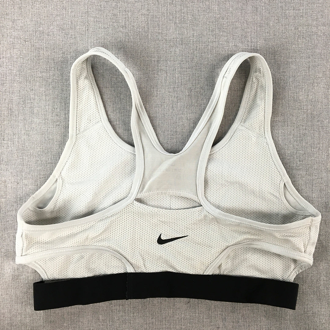 Nike Womens Sports Bra Size M White Logo Sleeveless Cropped Top