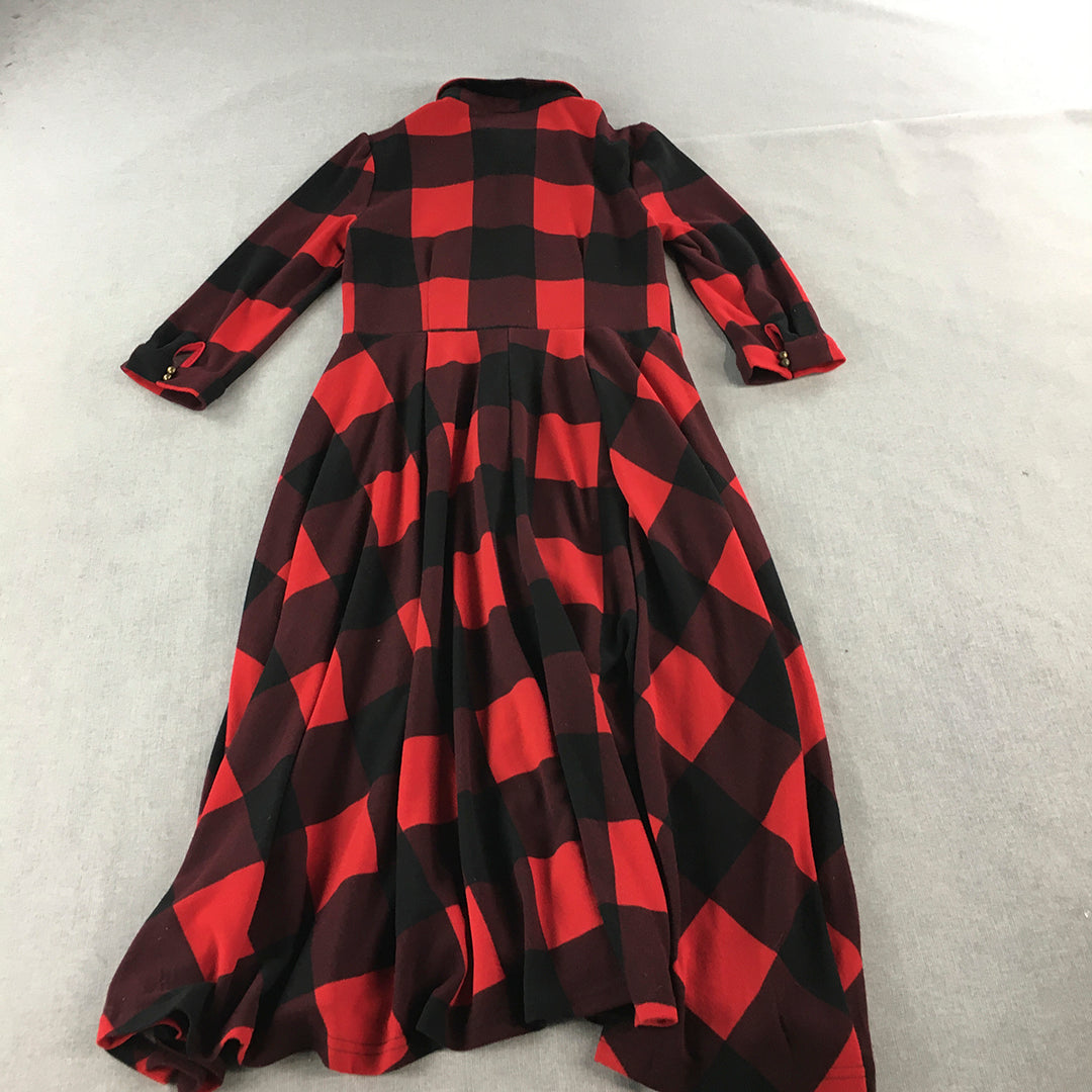 Reborn Womens Shirt Dress Size M Red Black Checkered Midi Long Sleeve