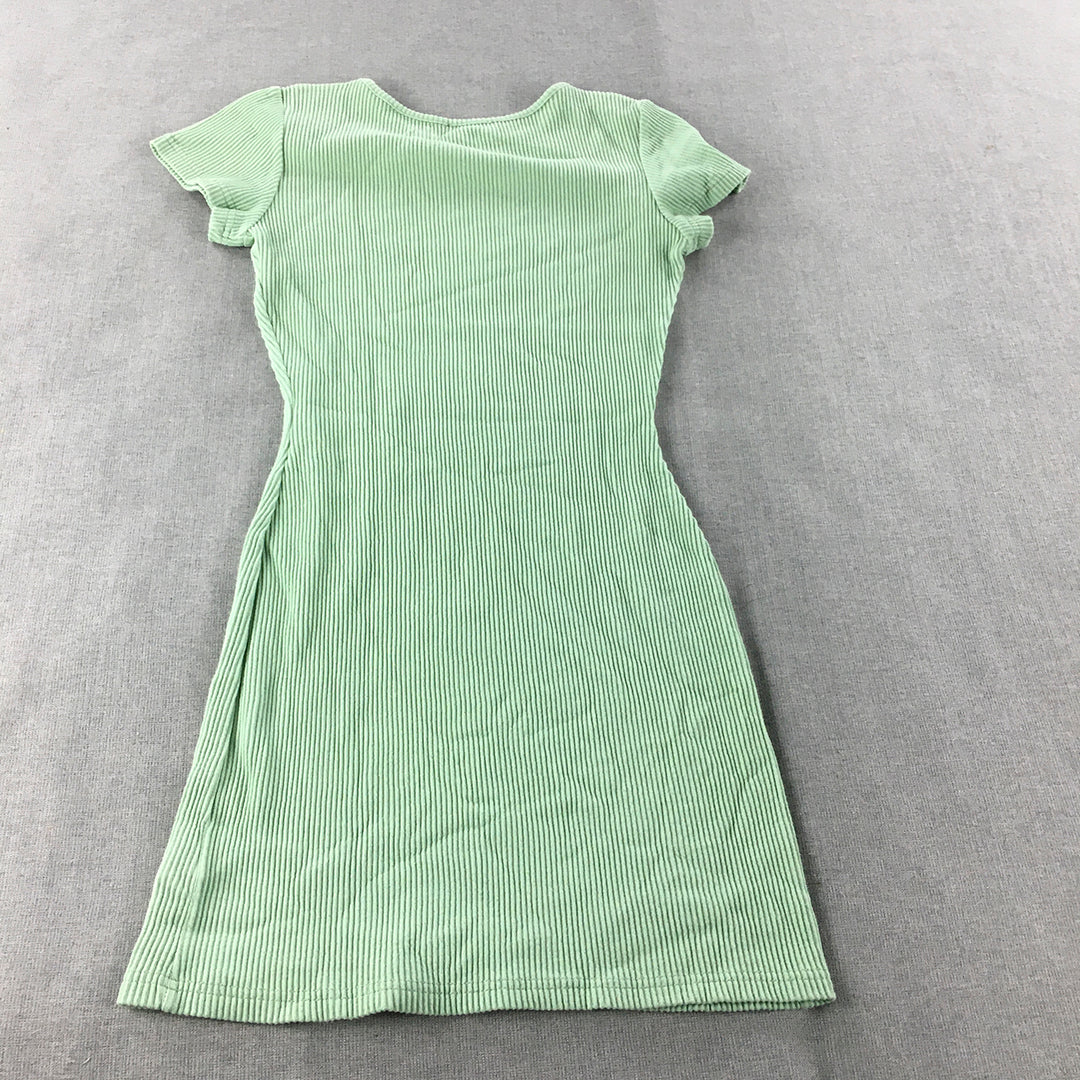 Tiger Mist Womens Bodycon Dress Size S Green Stretch Knit Mini Short Sleeve