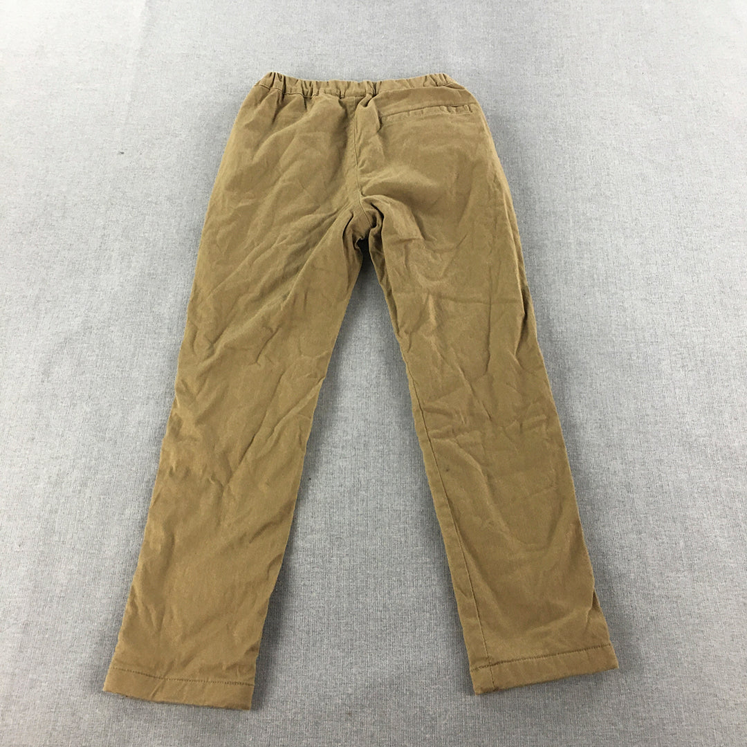 Uniqlo Kids Boys Chino Pants Size 7 - 8 Years Brown Elastic Waist Pockets