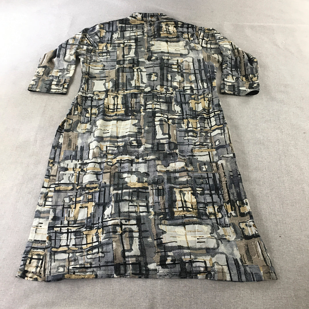 Vintage Pearl Womens Shirt Dress Size 2XL Brown Abstract Geometric 90s