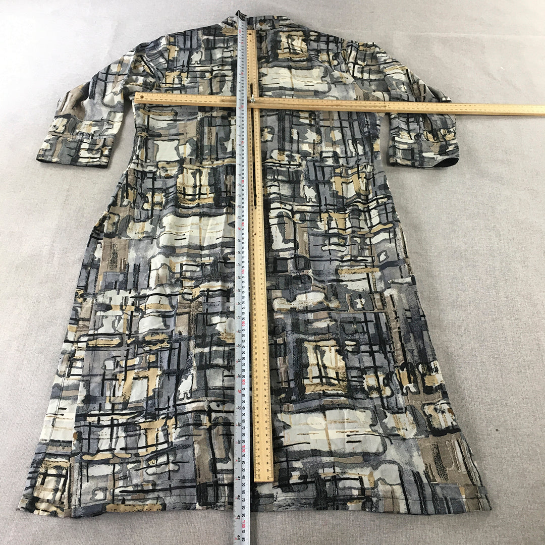 Vintage Pearl Womens Shirt Dress Size 2XL Brown Abstract Geometric 90s