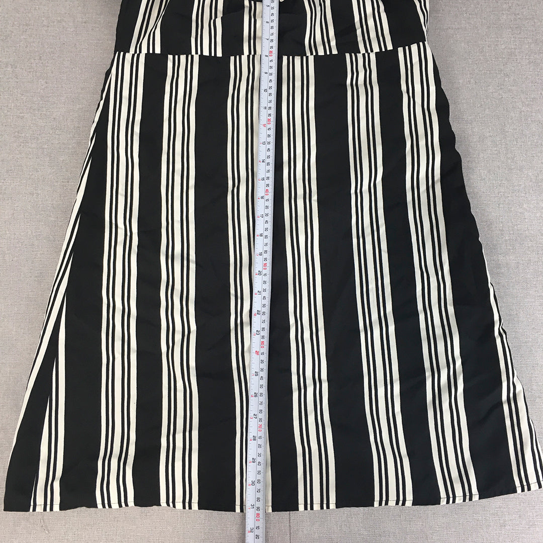 Here & Now Womens Dress Size M Black White Striped Spaghetti Strap Button Mini