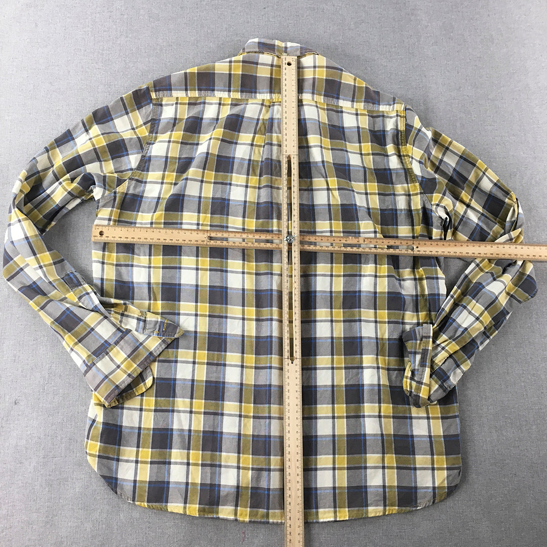 H&M Mens Shirt Size M Yellow Long Sleeve Button-Up Pocket