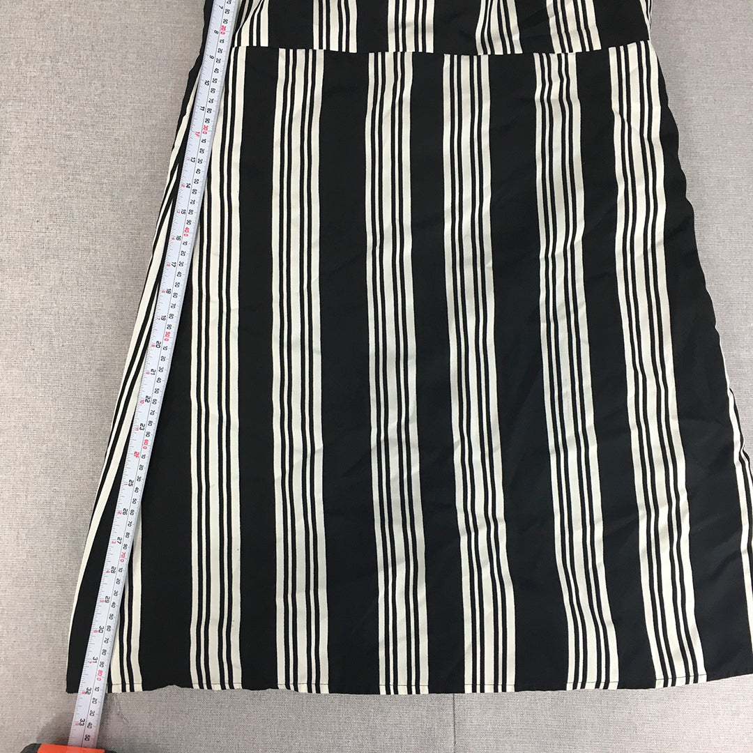 Here & Now Womens Dress Size M Black White Striped Spaghetti Strap Button Mini