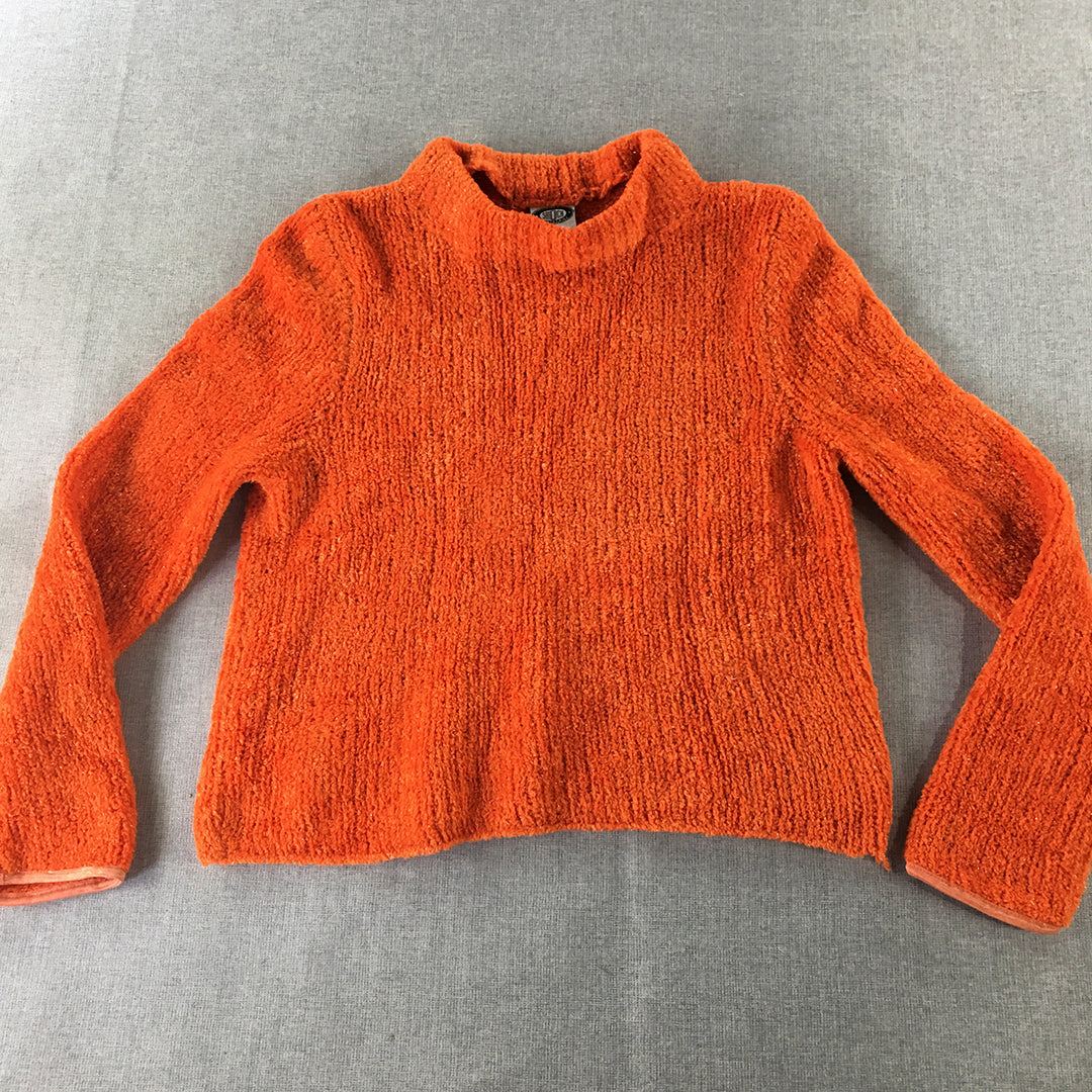 Shock Resistant Womens Knit Sweater Size 12 Orange Fleece Pullover Jumper