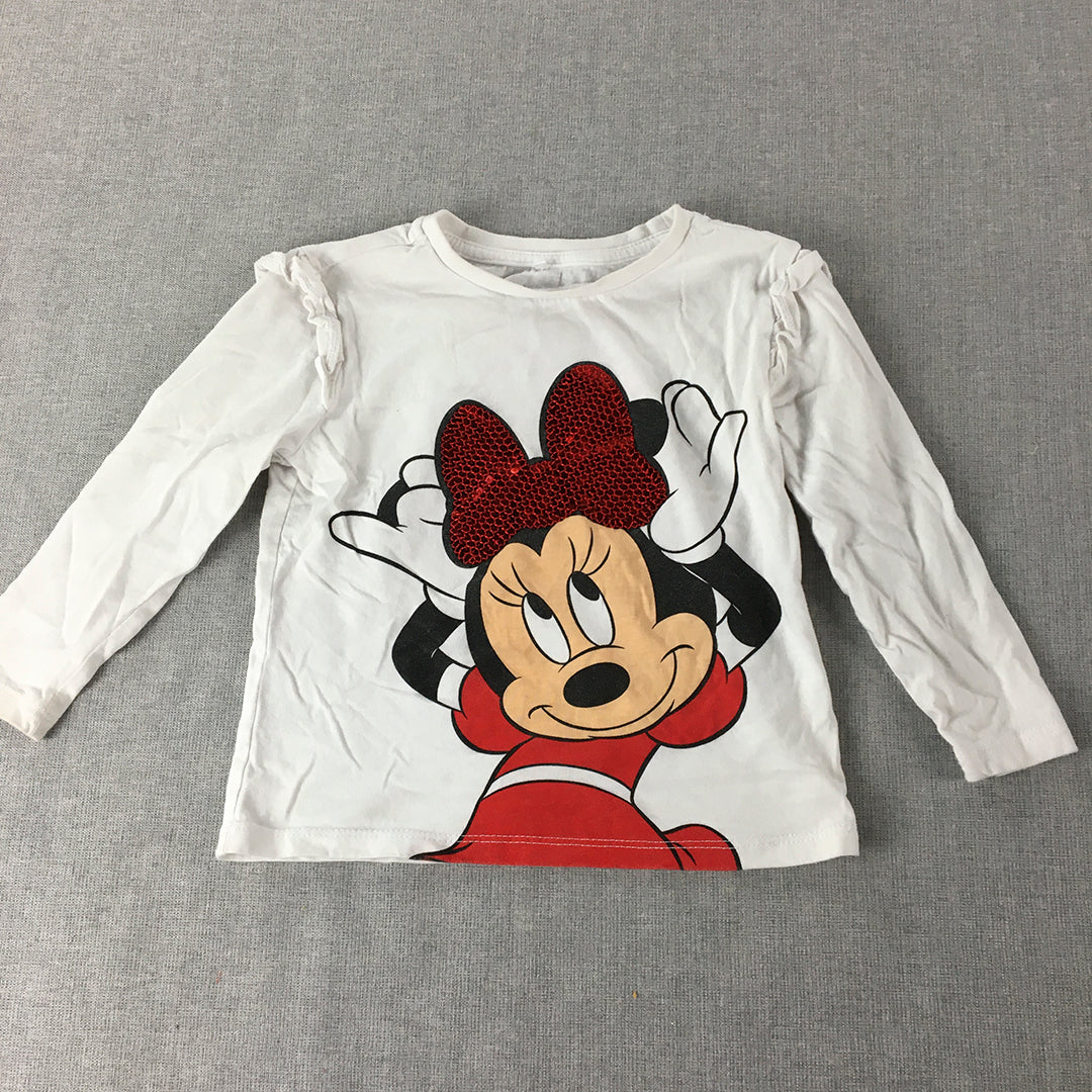 Disney Minnie Mouse Kids Girls Top Size 3 White Long Sleeve Pullover Shirt