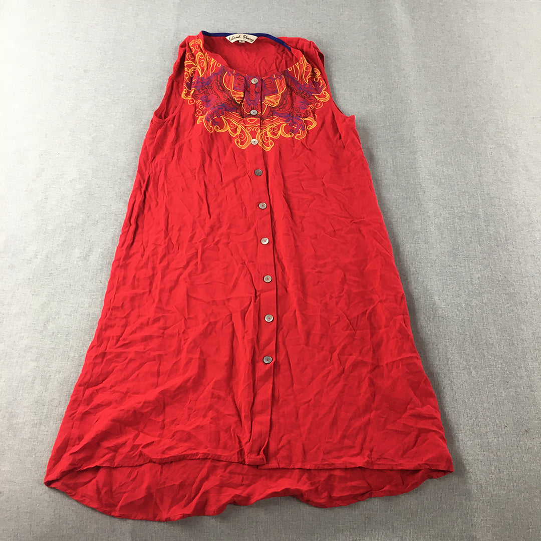 Island Strong Womens Shirt Dress Size 8 Red Button Up Sleeveless Mini