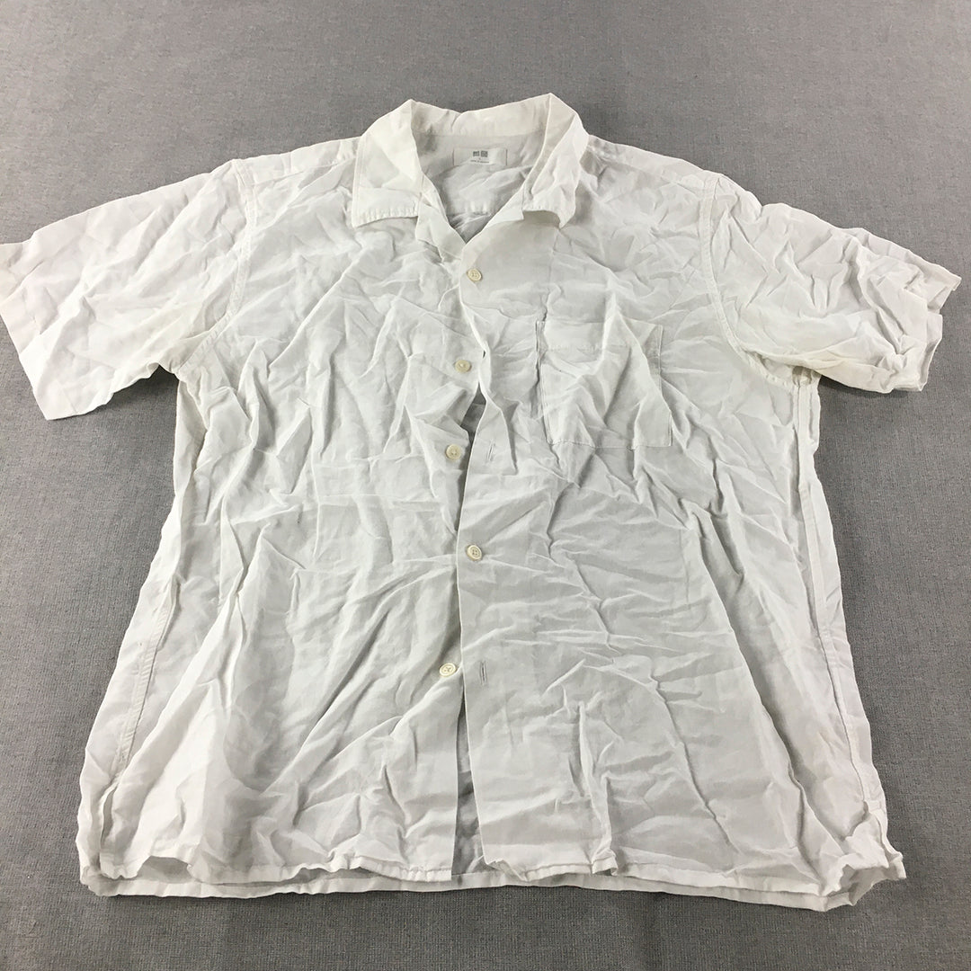 Uniqlo Mens Linen Shirt Size L White Button-Up Short Sleeve Collared