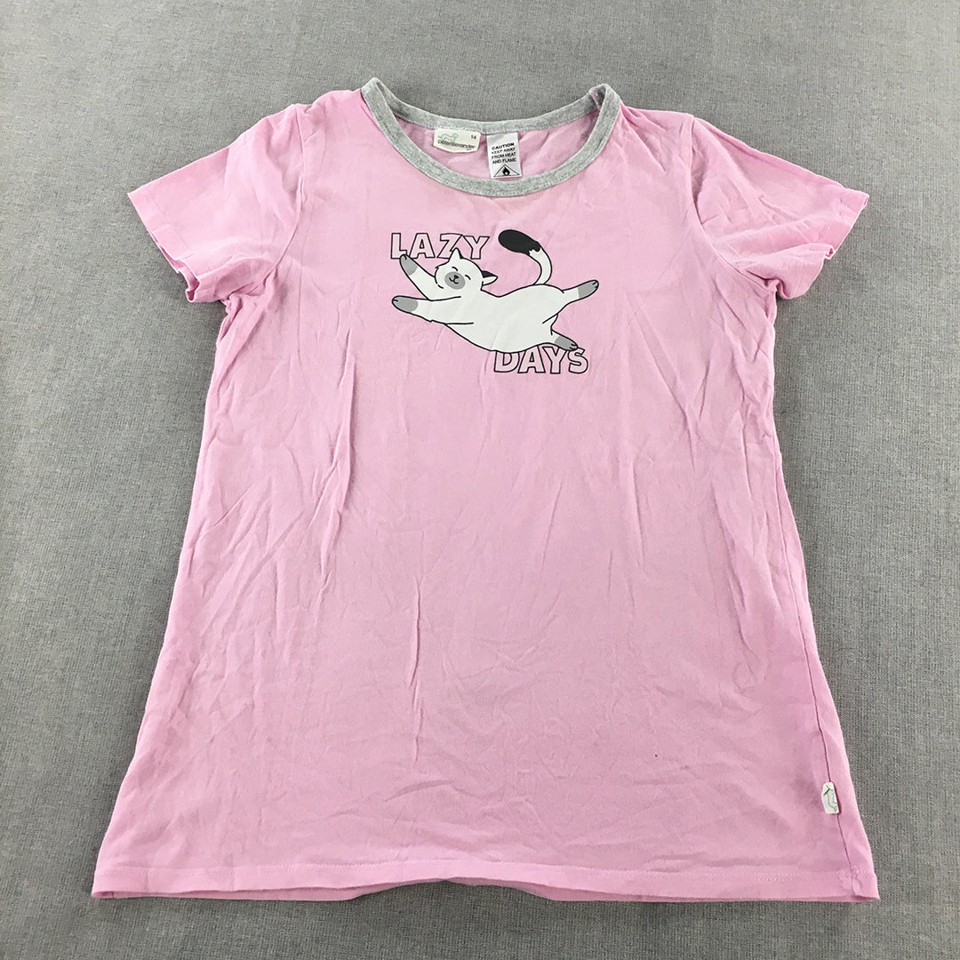 Peter Alexander Kids Girls Sleep Shirt Size 14 Pink Cat Short Sleeve Pajama