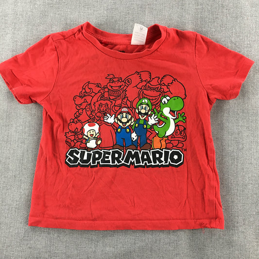 Super Mario Kids T-Shirt Size 3 Toddler Red Short Sleeve Crew Neck Top