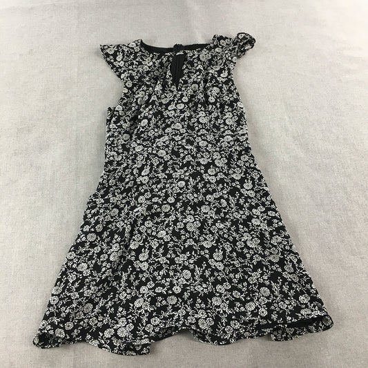 Portmans Signature Womens Mini Dress Size 12 Black Floral A-Line Short Sleeve