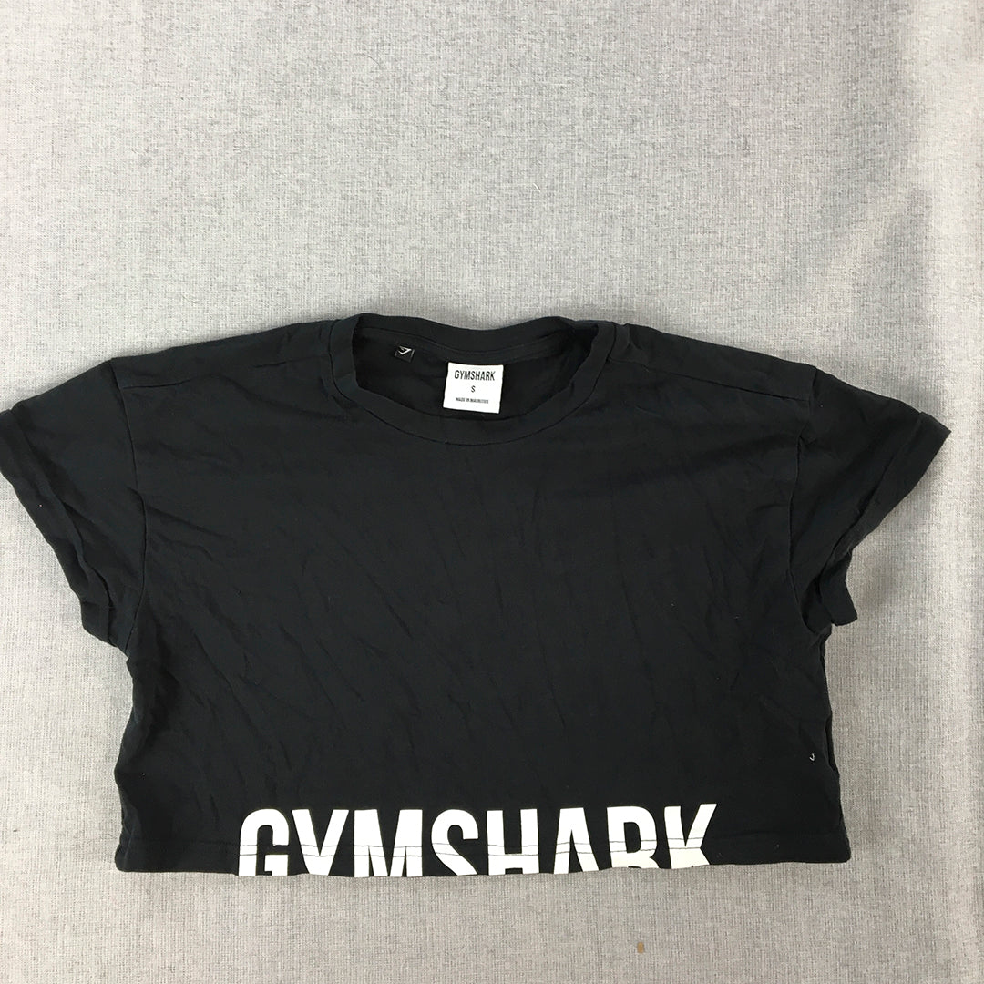 Gymshark Womens Cropped Top Size S Black Logo Short Sleeve T-Shirt